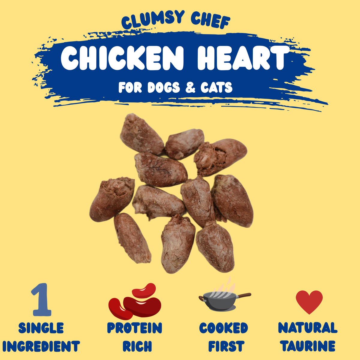 Freeze-Dried Chicken Hearts for Dogs & Cats | Taurine-Rich Treats | Clumsy Chef